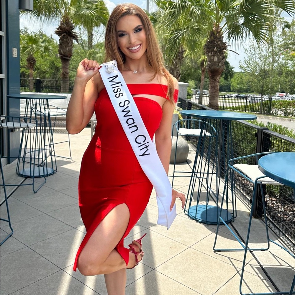 Red off the shoulder cocktail dress